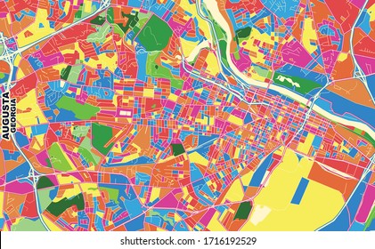 Colorful vector map of Augusta, Georgia, USA. Art Map template for selfprinting wall art in landscape format.