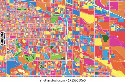 Colorful vector map of Aurora, Colorado, U.S.A.. Art Map template for selfprinting wall art in landscape format.
