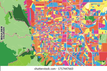 Colorful Vector Map Of Boulder, Colorado, USA. Art Map Template For Selfprinting Wall Art In Landscape Format.