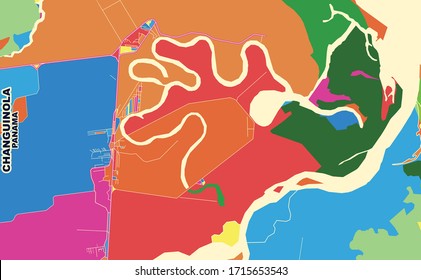 Colorful vector map of Changuinola, Bocas del Toro, Panama. Art Map template for selfprinting wall art in landscape format.