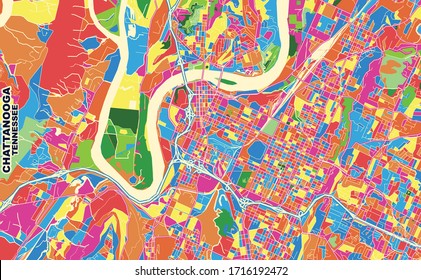 Colorful vector map of Chattanooga, Tennessee, USA. Art Map template for selfprinting wall art in landscape format.