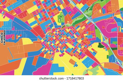 Colorful vector map of Chico, California, USA. Art Map template for selfprinting wall art in landscape format.