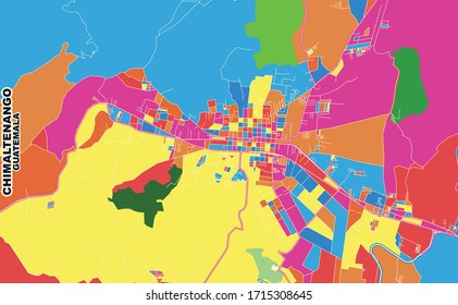 Colorful vector map of Chimaltenango, Chimaltenango, Guatemala. Art Map template for selfprinting wall art in landscape format.