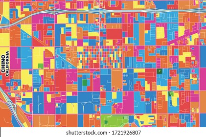 Colorful vector map of Chino, California, USA. Art Map template for selfprinting wall art in landscape format.