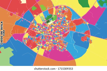 Colorful vector map of Ciego de Ávila, Ciego de Ávila, Cuba. Art Map template for selfprinting wall art in landscape format.