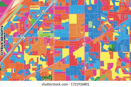 Colorful vector map of Citrus Heights, California, USA. Art Map template for selfprinting wall art in landscape format.