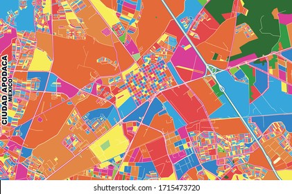 Farbige Vektorillustration Karte von Ciudad Apodaca, Nuevo León, Mexiko. Art Map Vorlage für selbstdruckende Wandkunst im Landschaftsformat.