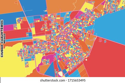 Colorful vector map of Ciudad Cuauhtémoc, Chihuahua, Mexico. Art Map template for selfprinting wall art in landscape format.