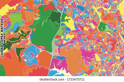 Colorful vector map of Ciudad López Mateos, México, Mexico. Art Map template for selfprinting wall art in landscape format.