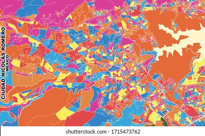 Colorful vector map of Ciudad Nicolás Romero, México, Mexico. Art Map template for selfprinting wall art in landscape format.