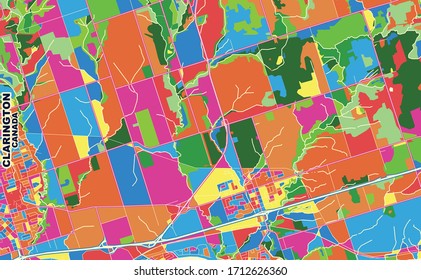 Colorful vector map of Clarington, Ontario, Canada. Art Map template for selfprinting wall art in landscape format.