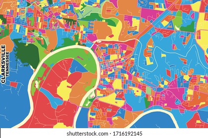 Colorful vector map of Clarksville, Tennessee, USA. Art Map template for selfprinting wall art in landscape format.