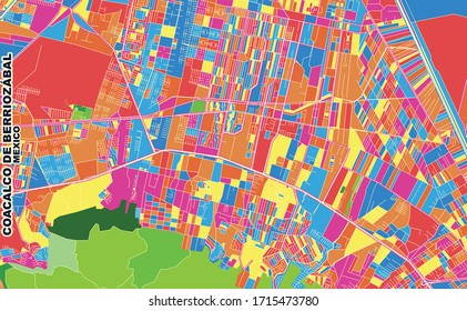 Colorful vector map of Coacalco de Berriozábal, México, Mexico. Art Map template for selfprinting wall art in landscape format.