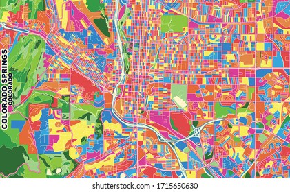 Colorful vector map of Colorado Springs, Colorado, U.S.A.. Art Map template for selfprinting wall art in landscape format.