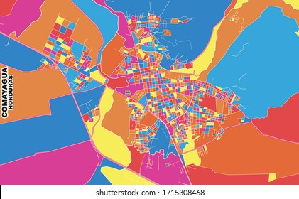 Colorful vector map of Comayagua, Comayagua, Honduras. Art Map template for selfprinting wall art in landscape format.