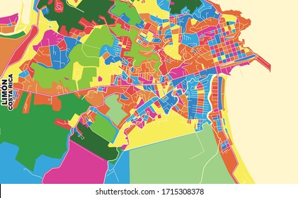 Colorful vector map of Limón, Limón, Costa Rica. Art Map template for selfprinting wall art in landscape format.