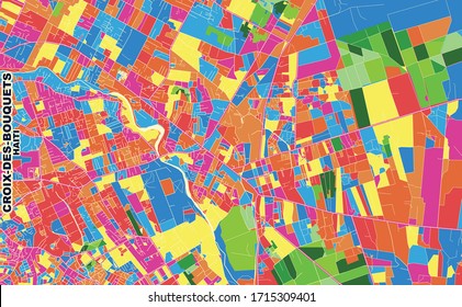 Colorful vector map of Croix-des-Bouquets, Ouest, Haiti. Art Map template for selfprinting wall art in landscape format.