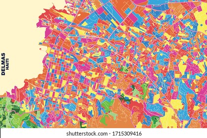 Colorful vector map of Delmas, Ouest, Haiti. Art Map template for selfprinting wall art in landscape format.