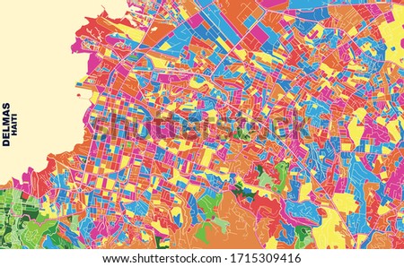 Colorful vector map of Delmas, Ouest, Haiti. Art Map template for selfprinting wall art in landscape format.