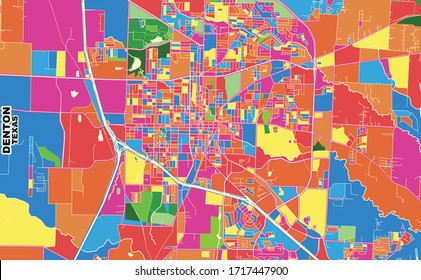 Colorful vector map of Denton, Texas, USA. Art Map template for selfprinting wall art in landscape format.