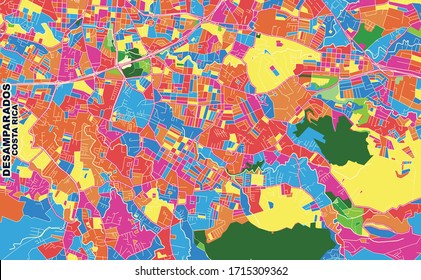 Colorful vector map of Desamparados, San José, Costa Rica. Art Map template for selfprinting wall art in landscape format.