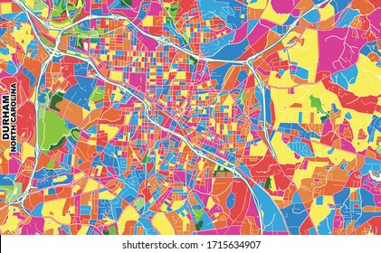 Colorful vector map of Durham, North Carolina, U.S.A.. Art Map template for selfprinting wall art in landscape format.