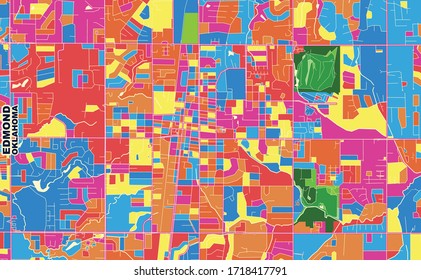 Colorful vector map of Edmond, Oklahoma, USA. Art Map template for selfprinting wall art in landscape format.