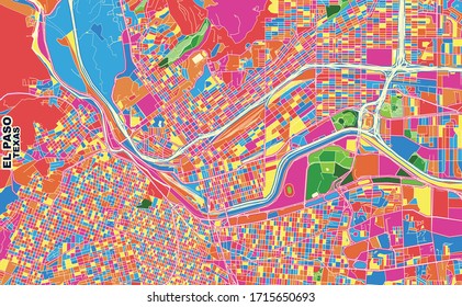 Colorful vector map of El Paso, Texas, U.S.A.. Art Map template for selfprinting wall art in landscape format.