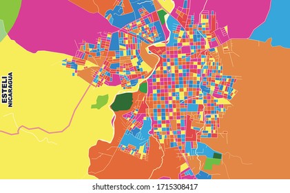 Colorful vector map of Esteli, Esteli, Nicaragua. Art Map template for selfprinting wall art in landscape format.