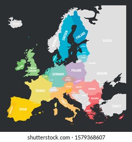 Colorful vector map of EU, European Union, member states.