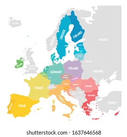 Colorful vector map of EU, European Union. Member states after brexit in 2020.