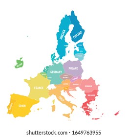 Farbige Vektorillustration-Karte der EU, der Europäischen Union. Mitgliedstaaten nach dem Brexit im Jahr 2020.