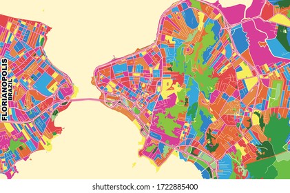 Colorful vector map of Florianopolis, Brazil. Art Map template for selfprinting wall art in landscape format.