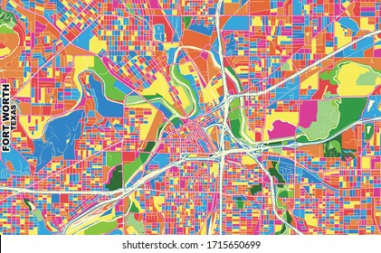 Colorful vector map of Fort Worth, Texas, U.S.A.. Art Map template for selfprinting wall art in landscape format.