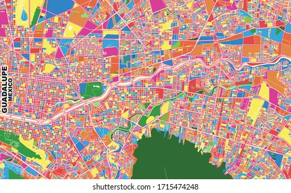 Colorful vector map of Guadalupe, Nuevo León, Mexico. Art Map template for selfprinting wall art in landscape format.