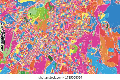 Colorful vector map of Guatemala City, Guatemala, Guatemala. Art Map template for selfprinting wall art in landscape format.