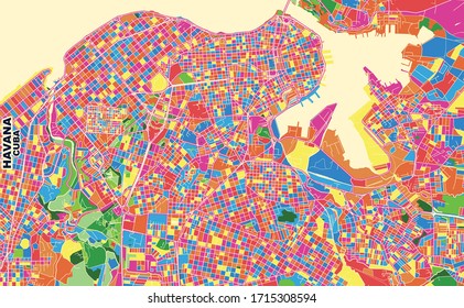 Colorful vector map of Havana, Havana, Cuba. Art Map template for selfprinting wall art in landscape format.