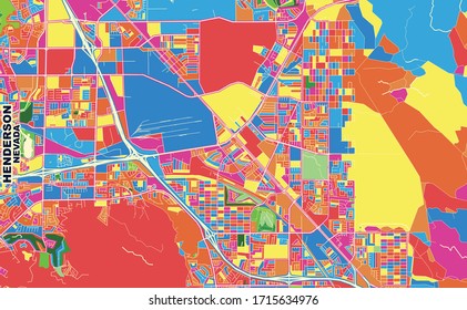 Colorful vector map of Henderson, Nevada, U.S.A.. Art Map template for selfprinting wall art in landscape format.