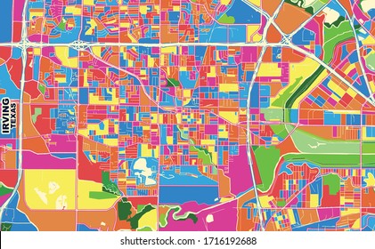 Colorful vector map of Irving, Texas, U.S.A.. Art Map template for selfprinting wall art in landscape format.