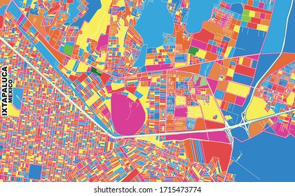 Colorful vector map of Ixtapaluca, México, Mexico. Art Map template for selfprinting wall art in landscape format.