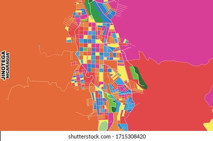 Colorful vector map of Jinotega, Jinotega, Nicaragua. Art Map template for selfprinting wall art in landscape format.