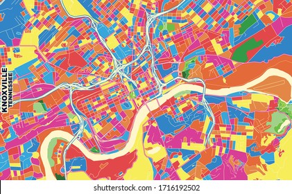 Farbige Vektorillustration Karte von Knoxville, Tennessee, USA. Art Map Vorlage für selbstdruckende Wandkunst im Landschaftsformat.