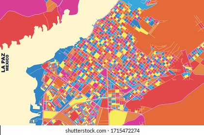 Colorful vector map of La Paz, Baja California Sur, Mexico. Art Map template for selfprinting wall art in landscape format.