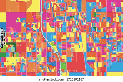 Colorful vector map of Lancaster, California, USA. Art Map template for selfprinting wall art in landscape format.