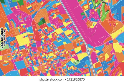 Colorful vector map of Las Cruces, New Mexico, USA. Art Map template for selfprinting wall art in landscape format.
