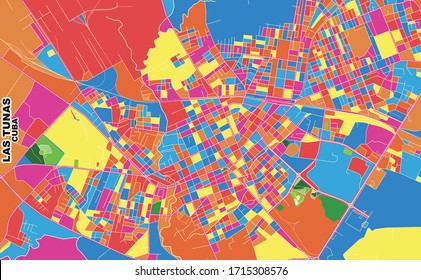 Colorful vector map of Las Tunas, Las Tunas, Cuba. Art Map template for selfprinting wall art in landscape format.