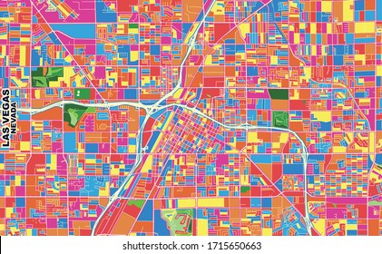 Colorful vector map of Las Vegas, Nevada, U.S.A.. Art Map template for selfprinting wall art in landscape format.