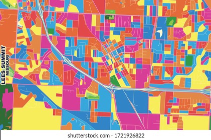 Colorful vector map of Lees Summit, Missouri, USA. Art Map template for selfprinting wall art in landscape format.