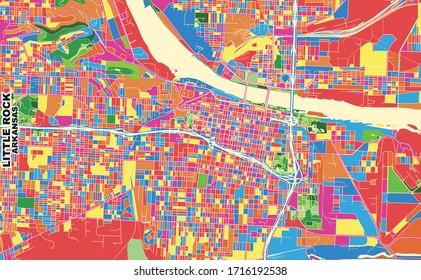 Colorful vector map of Little Rock, Arkansas, USA. Art Map template for selfprinting wall art in landscape format.