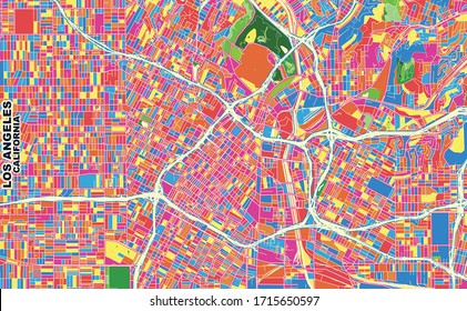 Colorful vector map of Los Angeles, California, U.S.A.. Art Map template for selfprinting wall art in landscape format.